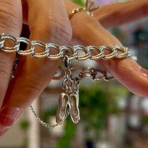 Vintage Monet Silver Tone Charm Bracelet Ballet Shoe Charm